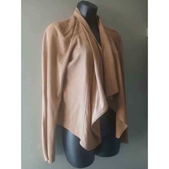 Mod Ref Jackets & Blazers - Mod Ref Tan Faux Suede Draped Asymmetrical Zip Front Jacket Womens Large